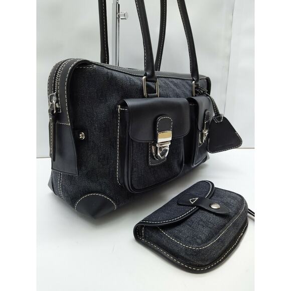 Dooney & Bourke Black Canvas DB Printed Pockets Zipper Satchel Bag w/ Wallet - Picture 3 of 14